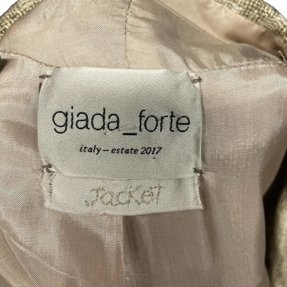 Giada Forte Metallic Gold Geometric Linen Blend Blazer Jacket‎ Size I / US 4 - Picture 6 of 7